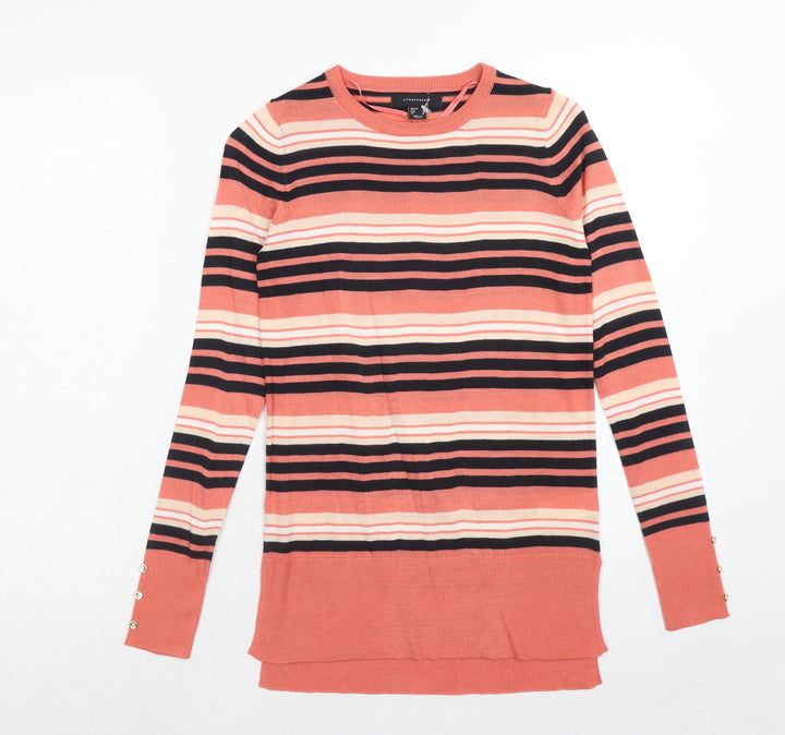 Atmosphere Womens Pink Round Neck Striped Acrylic Pullover Jumper Size 4