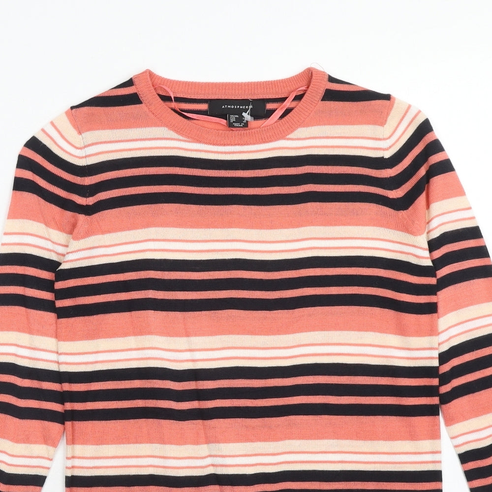 Atmosphere Womens Pink Round Neck Striped Acrylic Pullover Jumper Size 4