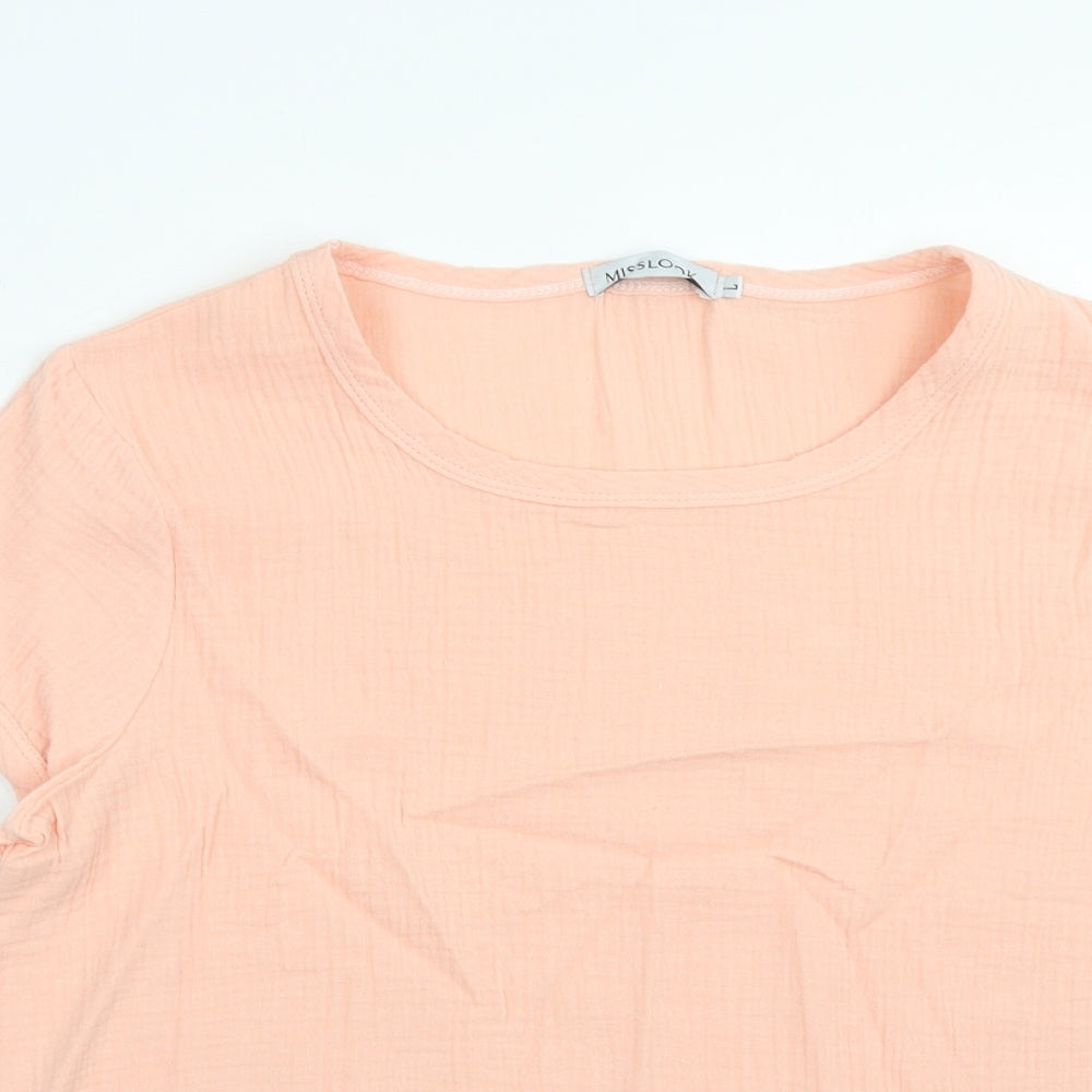 MissLook Womens Pink Polyester Basic T-Shirt Size L Round Neck