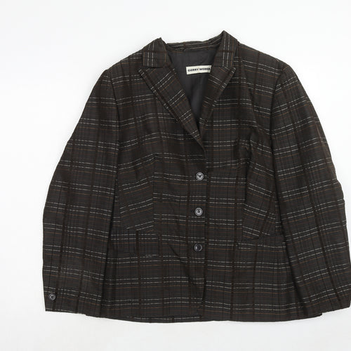 Gerry Weber Womens Brown Plaid Polyester Jacket Blazer Size 18