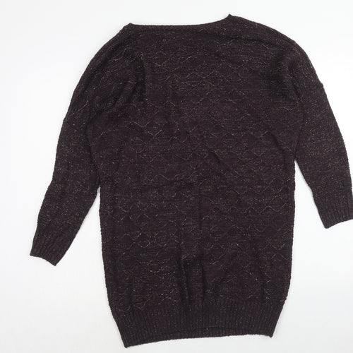 TU Womens Purple Argyle/Diamond Acrylic Jumper Dress Size 8 Round Neck