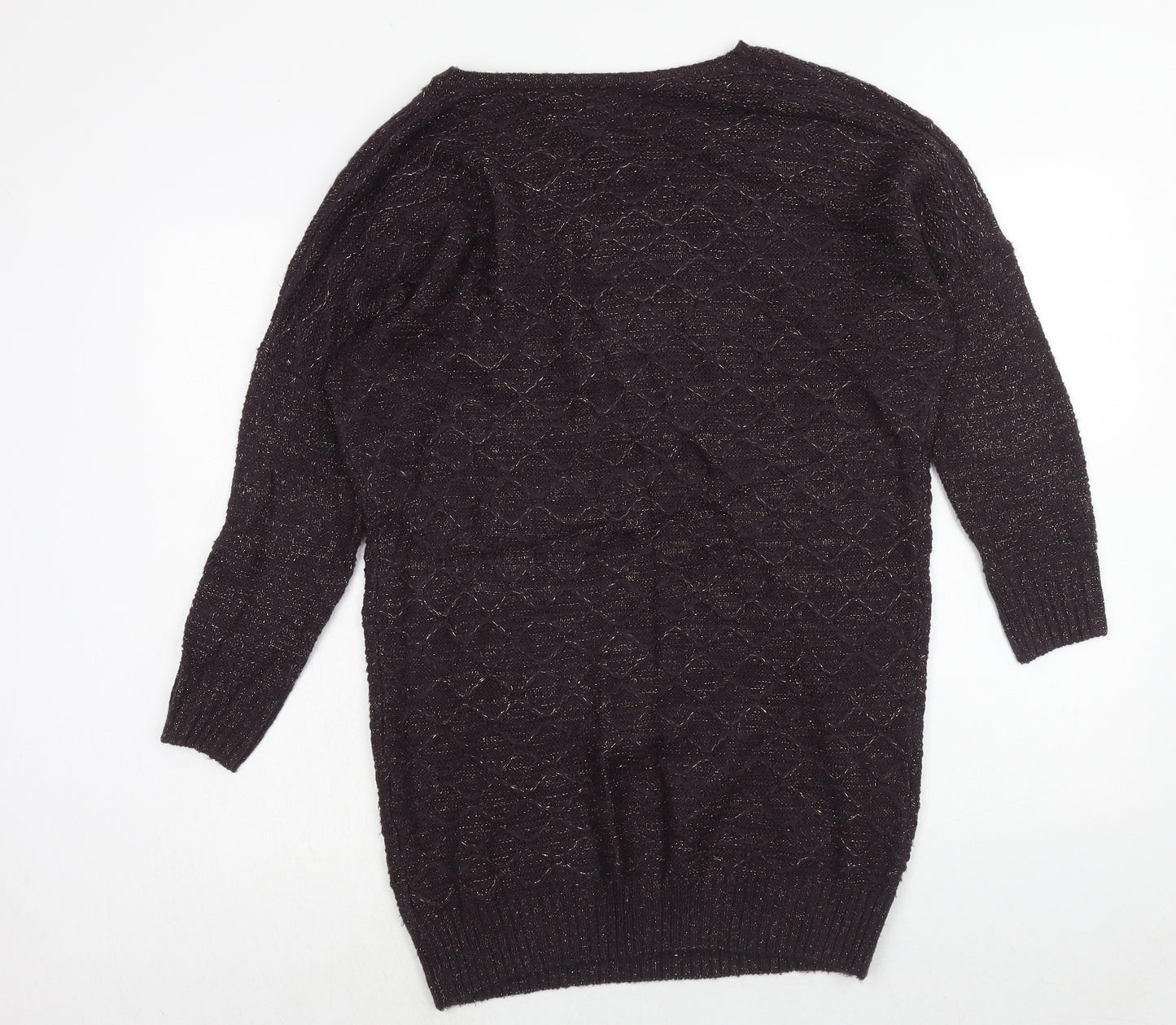 TU Womens Purple Argyle/Diamond Acrylic Jumper Dress Size 8 Round Neck
