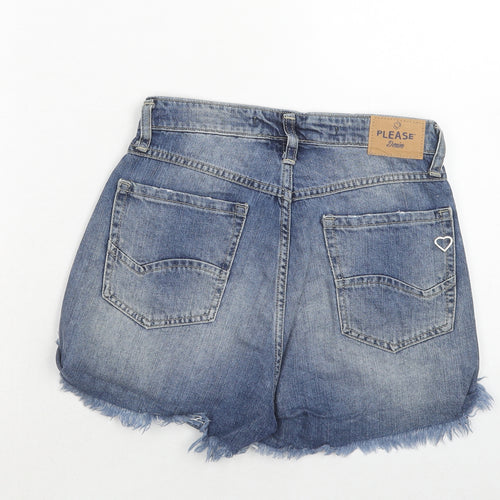 Please Womens Blue Cotton Cut-Off Shorts Size XS Regular Zip