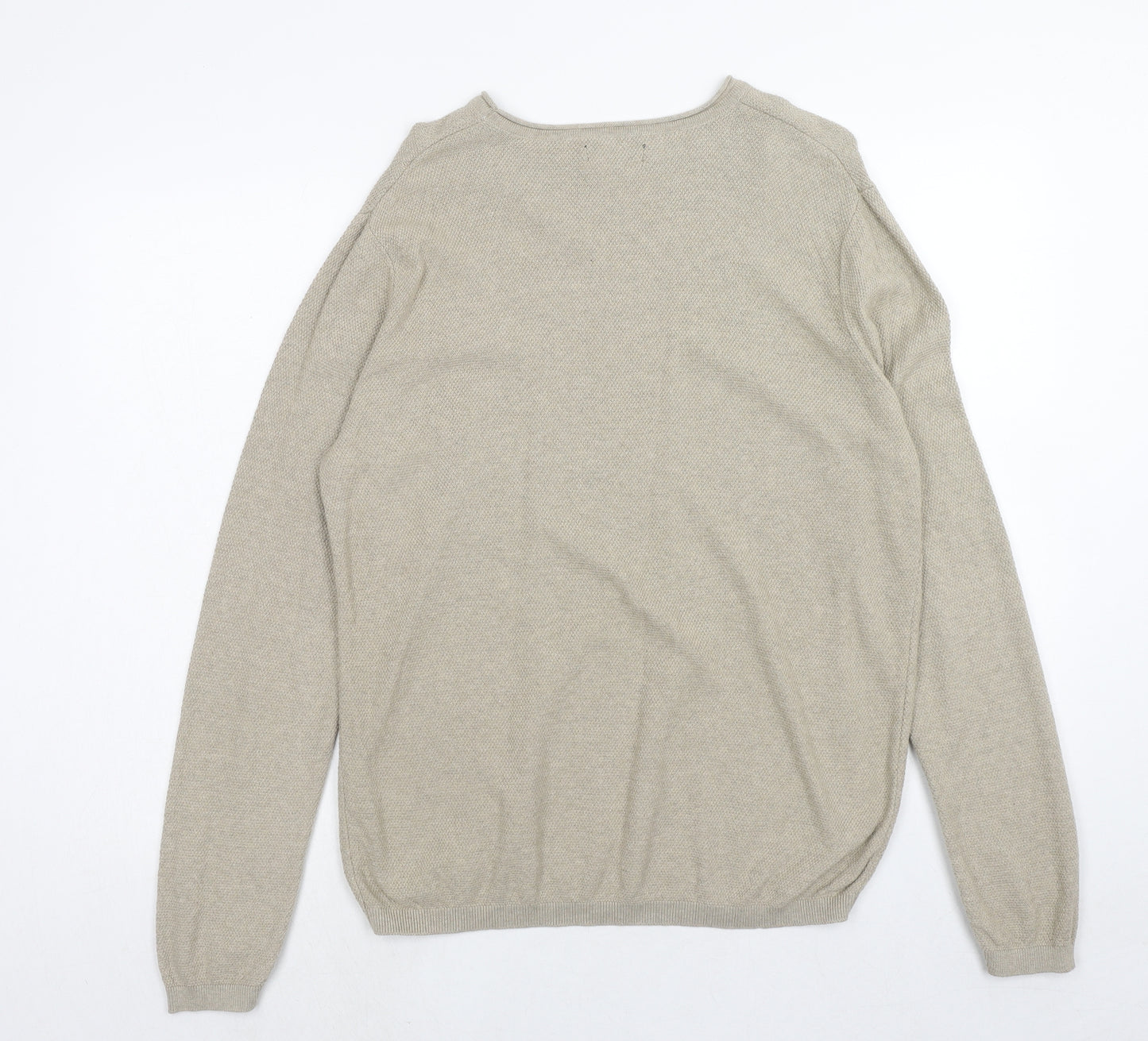 Red Herring Mens Beige Round Neck Cotton Pullover Jumper Size L Long Sleeve