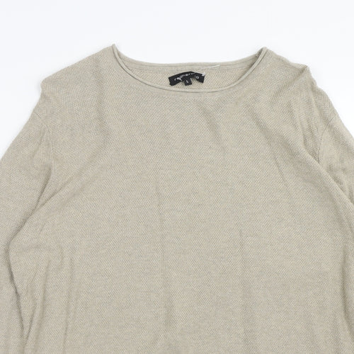 Red Herring Mens Beige Round Neck Cotton Pullover Jumper Size L Long Sleeve