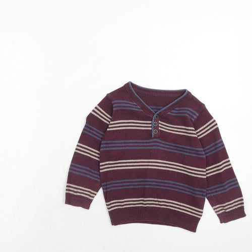 Mothercare Boys Purple Striped Cotton Pullover Jumper Size 12-18 Months Pullover