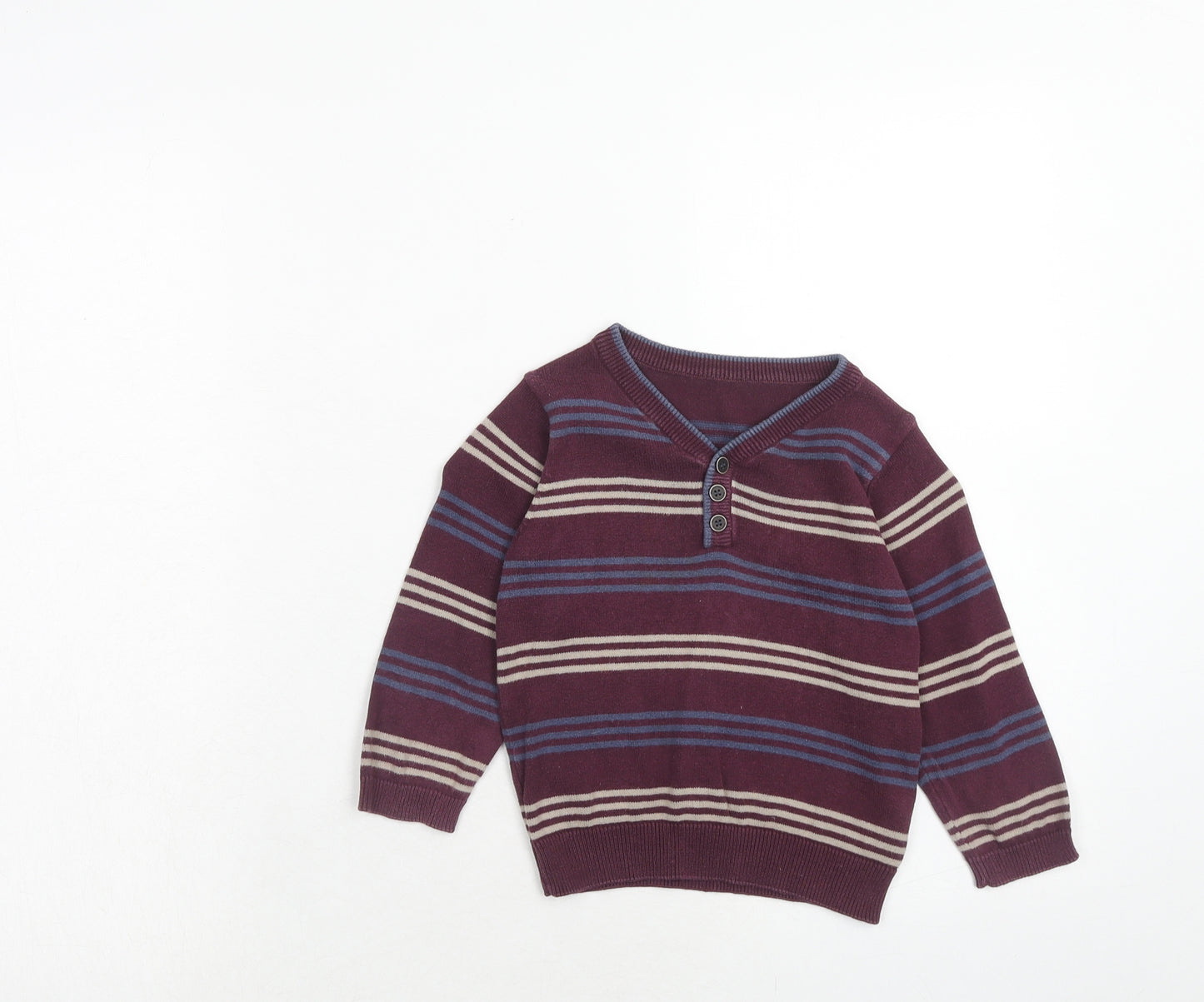 Mothercare Boys Purple Striped Cotton Pullover Jumper Size 12-18 Months Pullover