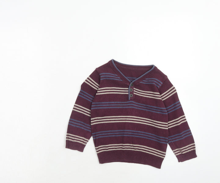 Mothercare Boys Purple Striped Cotton Pullover Jumper Size 12-18 Months Pullover