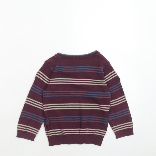 Mothercare Boys Purple Striped Cotton Pullover Jumper Size 12-18 Months Pullover