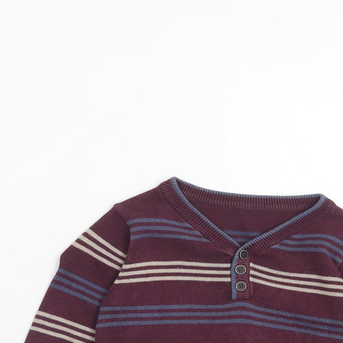 Mothercare Boys Purple Striped Cotton Pullover Jumper Size 12-18 Months Pullover