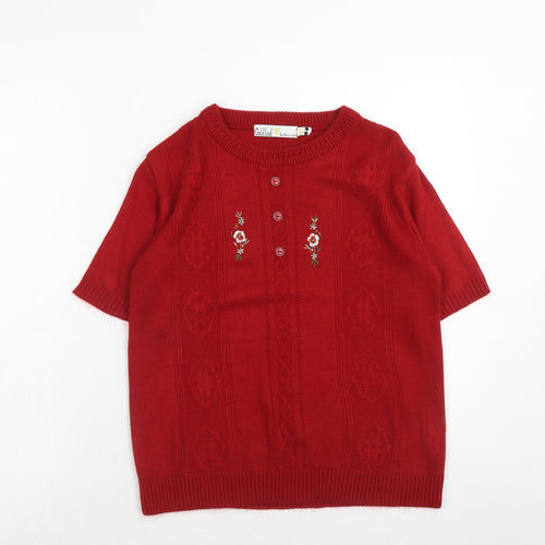 Gold Leaf Womens Red Round Neck Acrylic Pullover Jumper Size S