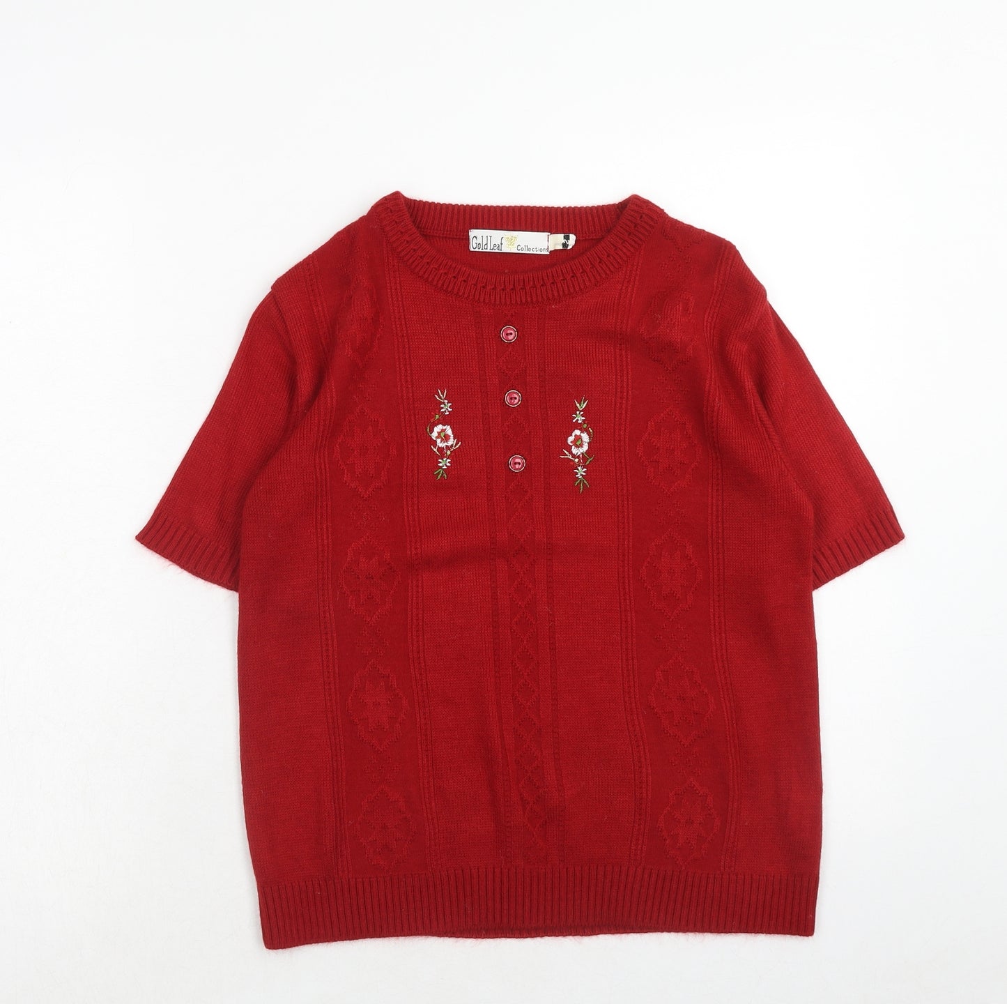 Gold Leaf Womens Red Round Neck Acrylic Pullover Jumper Size S