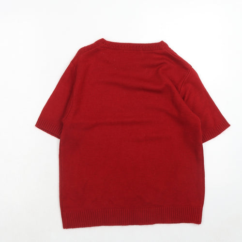 Gold Leaf Womens Red Round Neck Acrylic Pullover Jumper Size S