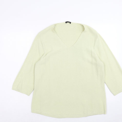 M&Co Womens Green V-Neck Acrylic Pullover Jumper Size 16