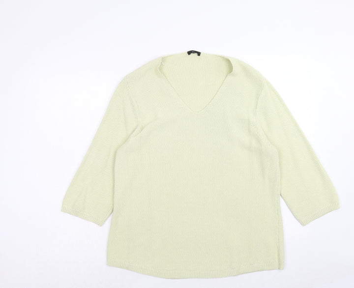 M&Co Womens Green V-Neck Acrylic Pullover Jumper Size 16