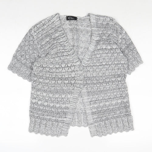 CHIC Womens Grey V-Neck Acrylic Cardigan Jumper Size XL