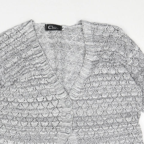 CHIC Womens Grey V-Neck Acrylic Cardigan Jumper Size XL