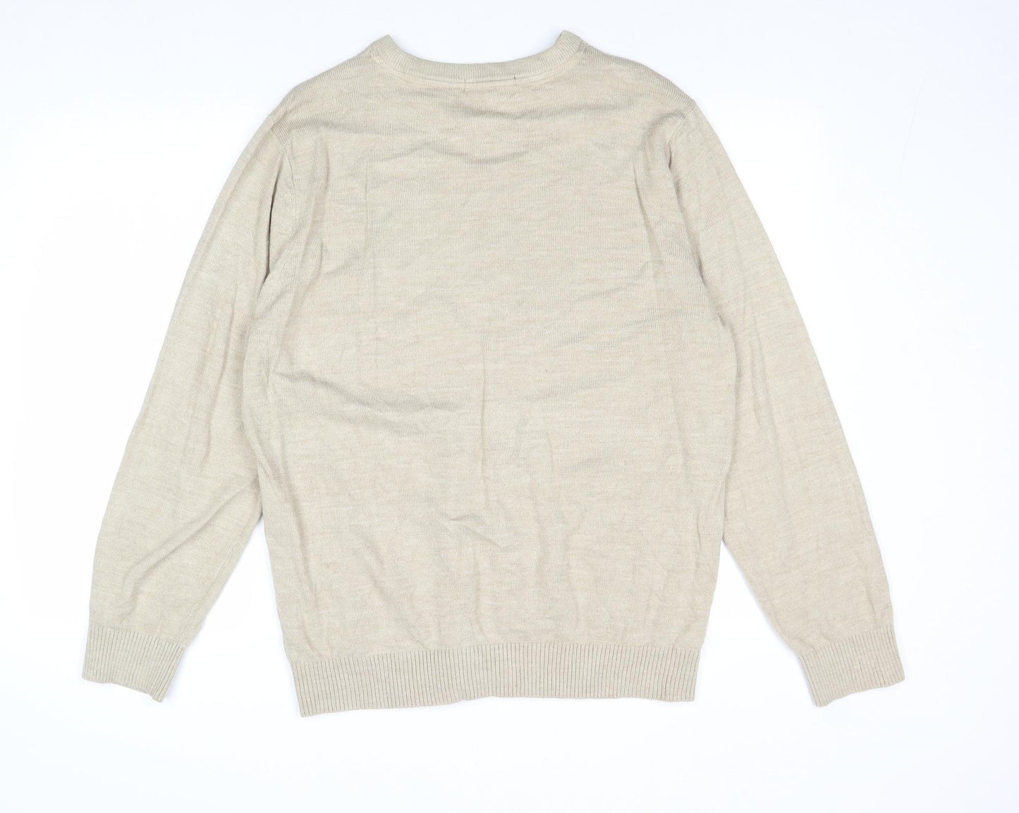 George Mens Beige Round Neck Acrylic Pullover Jumper Size L Long Sleeve