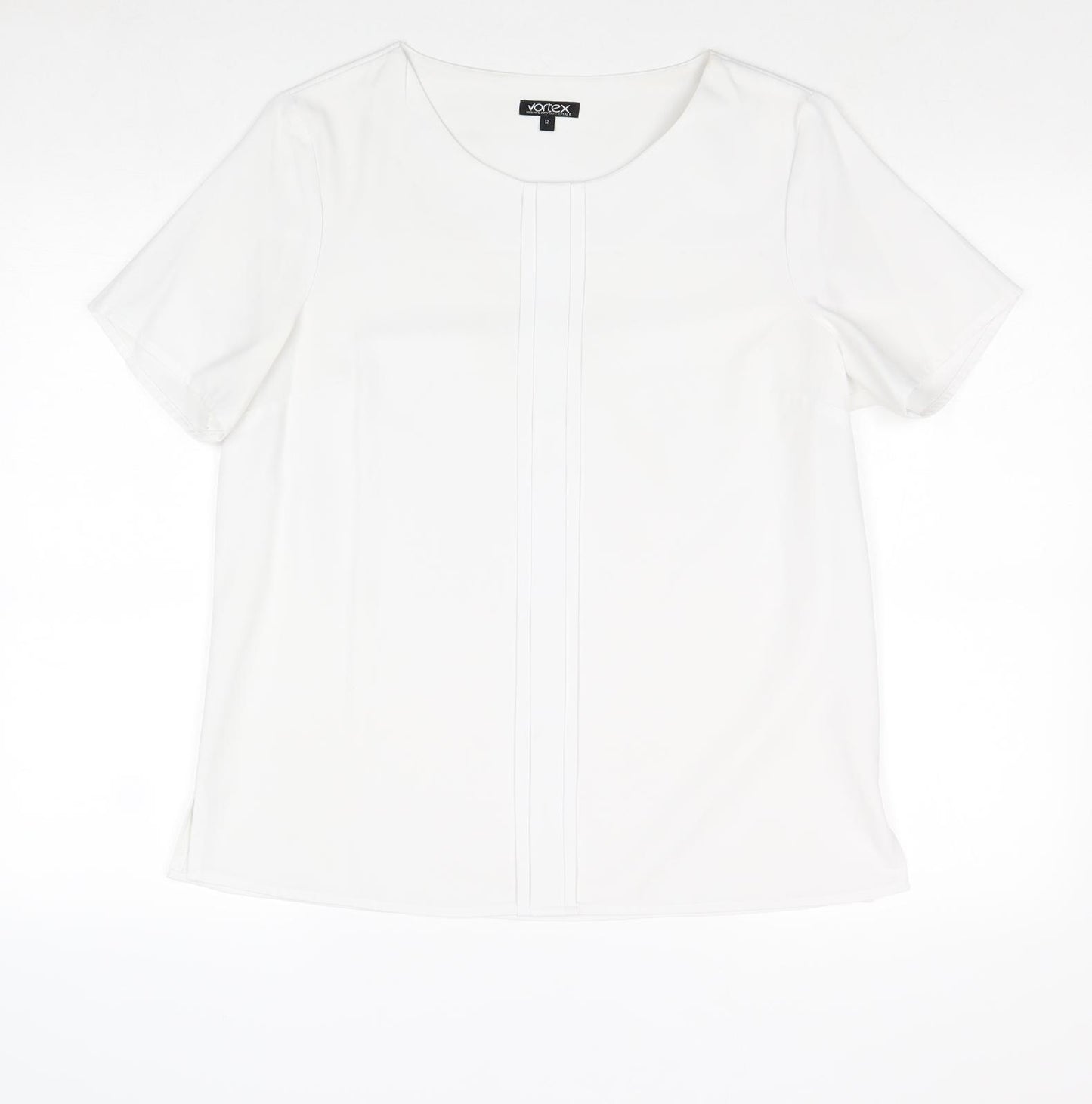Vortex Womens White Polyester Basic Blouse Size 12 Boat Neck