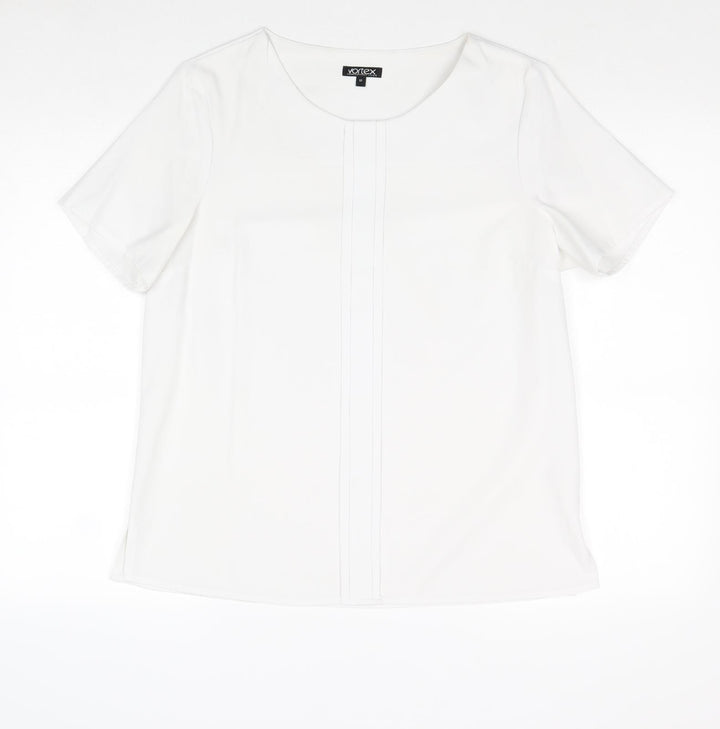 Vortex Womens White Polyester Basic Blouse Size 12 Boat Neck