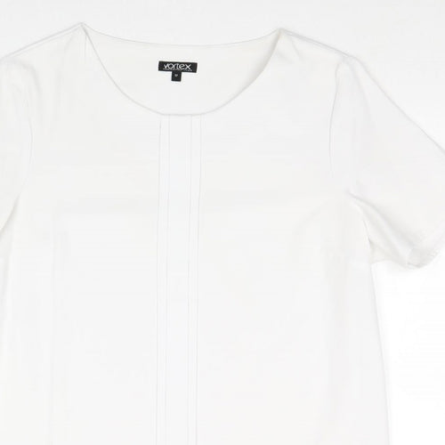 Vortex Womens White Polyester Basic Blouse Size 12 Boat Neck