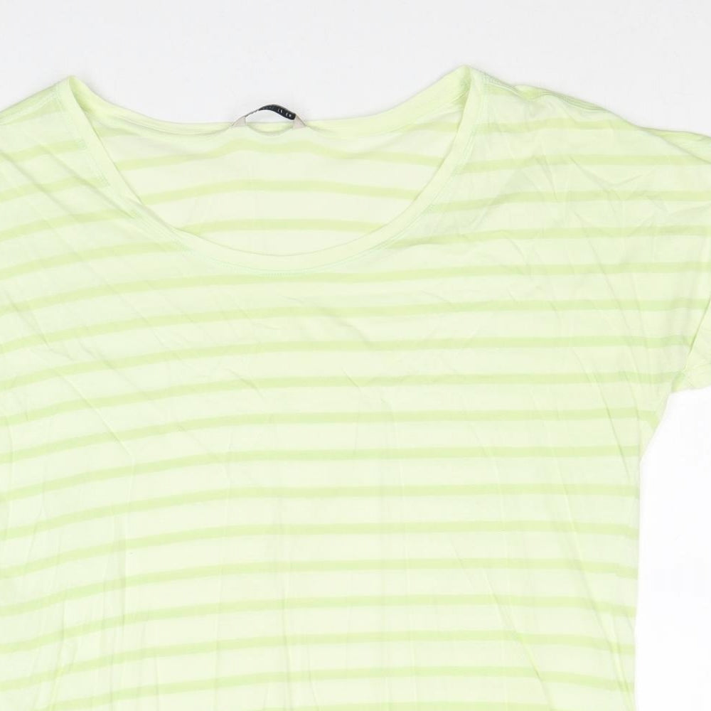 Marks and Spencer Womens Green Striped 100% Cotton Basic T-Shirt Size 16 Boat Neck