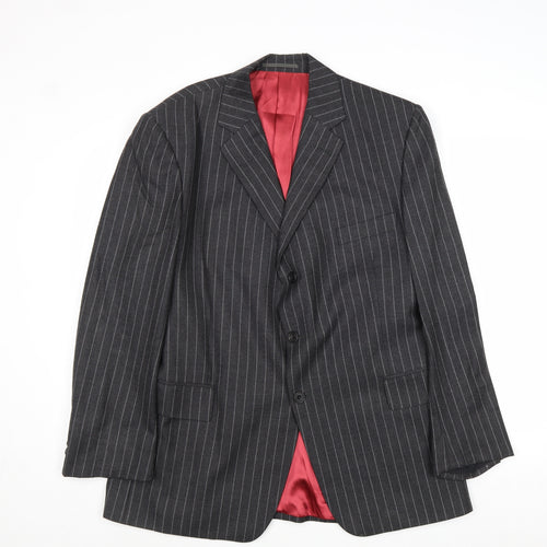 Preworn Mens Grey Striped Wool Jacket Suit Jacket Size 42 Regular