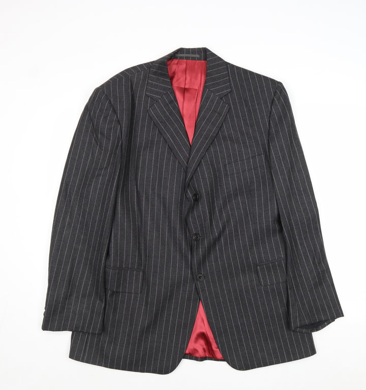 Preworn Mens Grey Striped Wool Jacket Suit Jacket Size 42 Regular