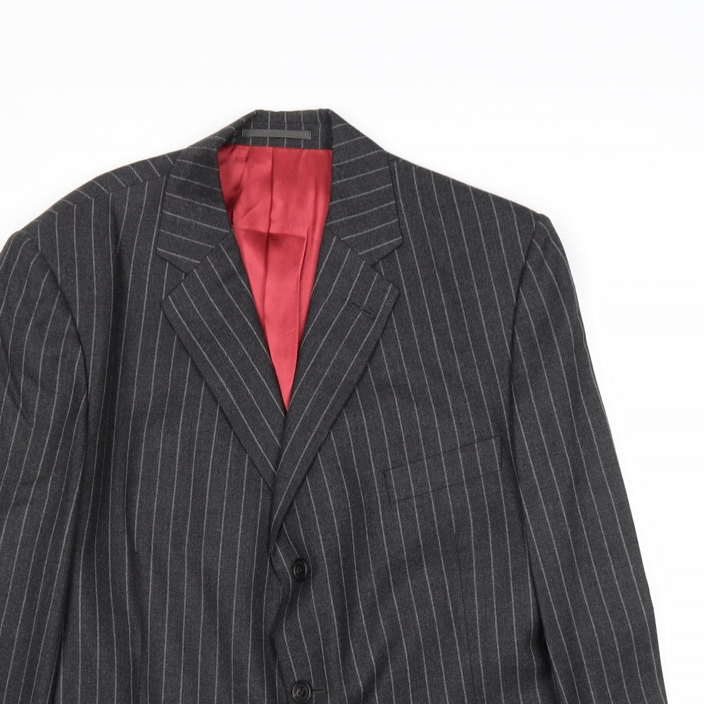 Preworn Mens Grey Striped Wool Jacket Suit Jacket Size 42 Regular