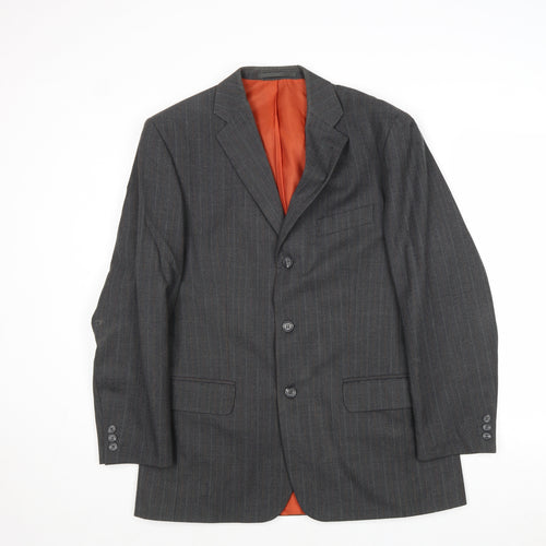 Preworn Mens Grey Striped Polyester Jacket Suit Jacket Size 40 Regular