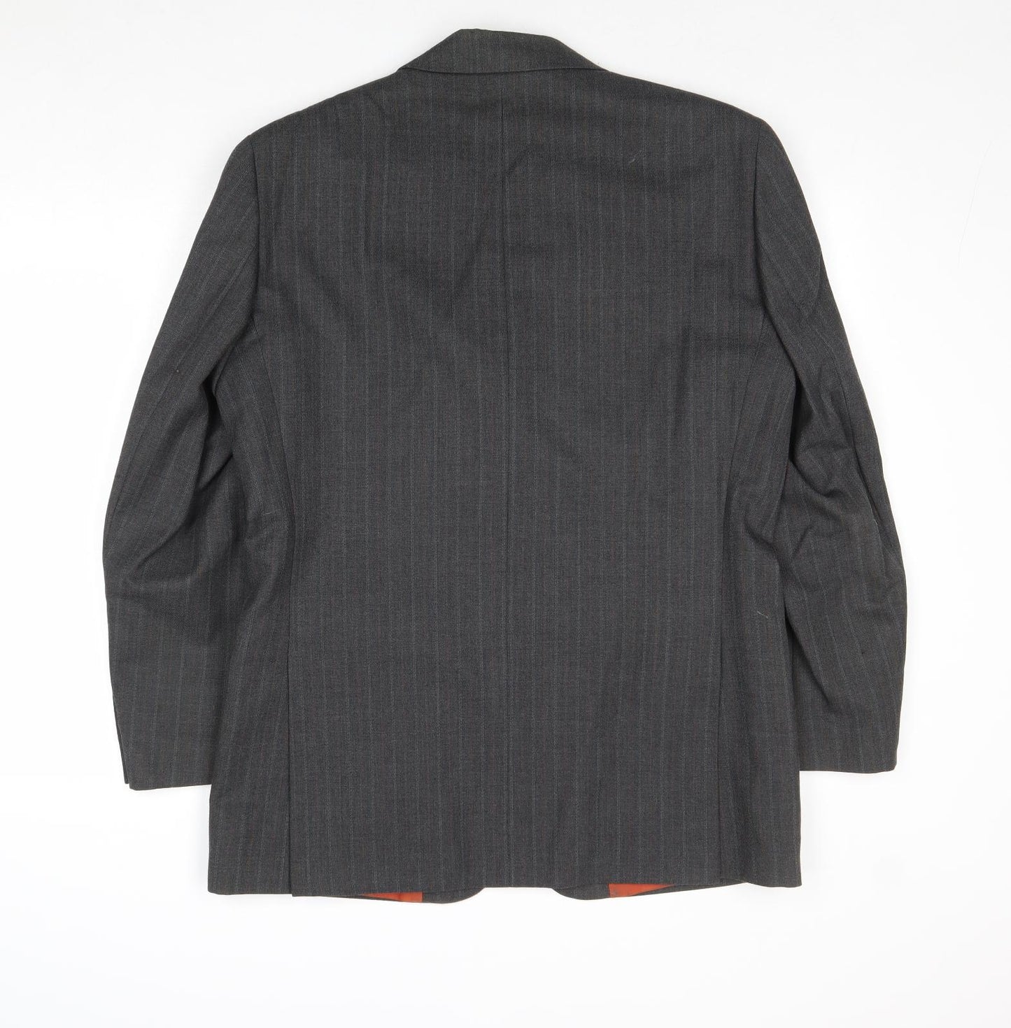 Preworn Mens Grey Striped Polyester Jacket Suit Jacket Size 40 Regular