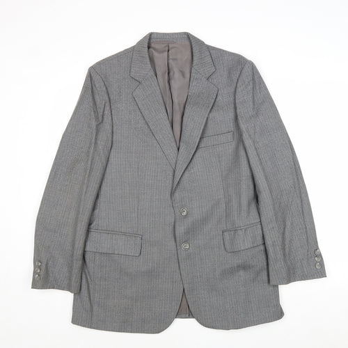 Preworn Mens Grey Striped Wool Jacket Suit Jacket Size 42 Regular