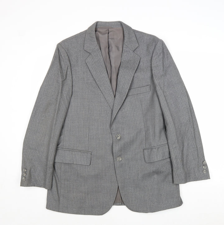 Preworn Mens Grey Striped Wool Jacket Suit Jacket Size 42 Regular