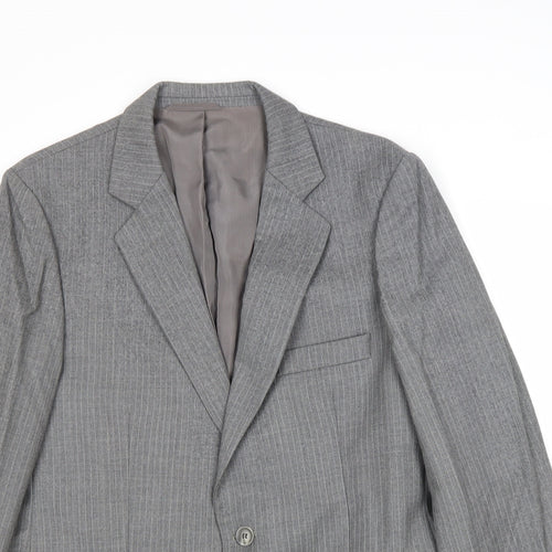 Preworn Mens Grey Striped Wool Jacket Suit Jacket Size 42 Regular