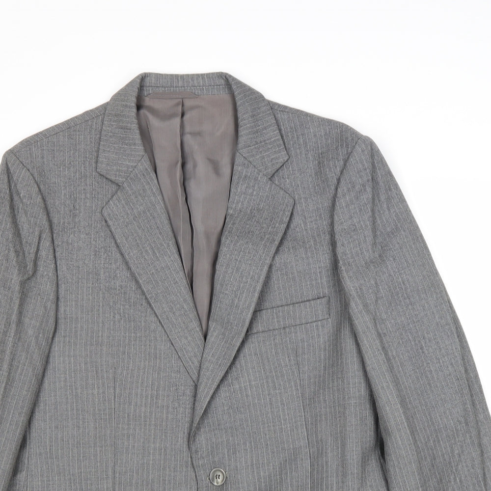 Preworn Mens Grey Striped Wool Jacket Suit Jacket Size 42 Regular