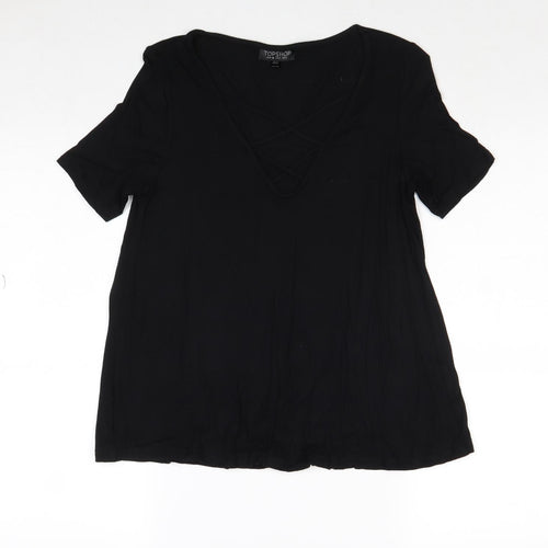 Topshop Womens Black Viscose Basic Blouse Size 6 Round Neck
