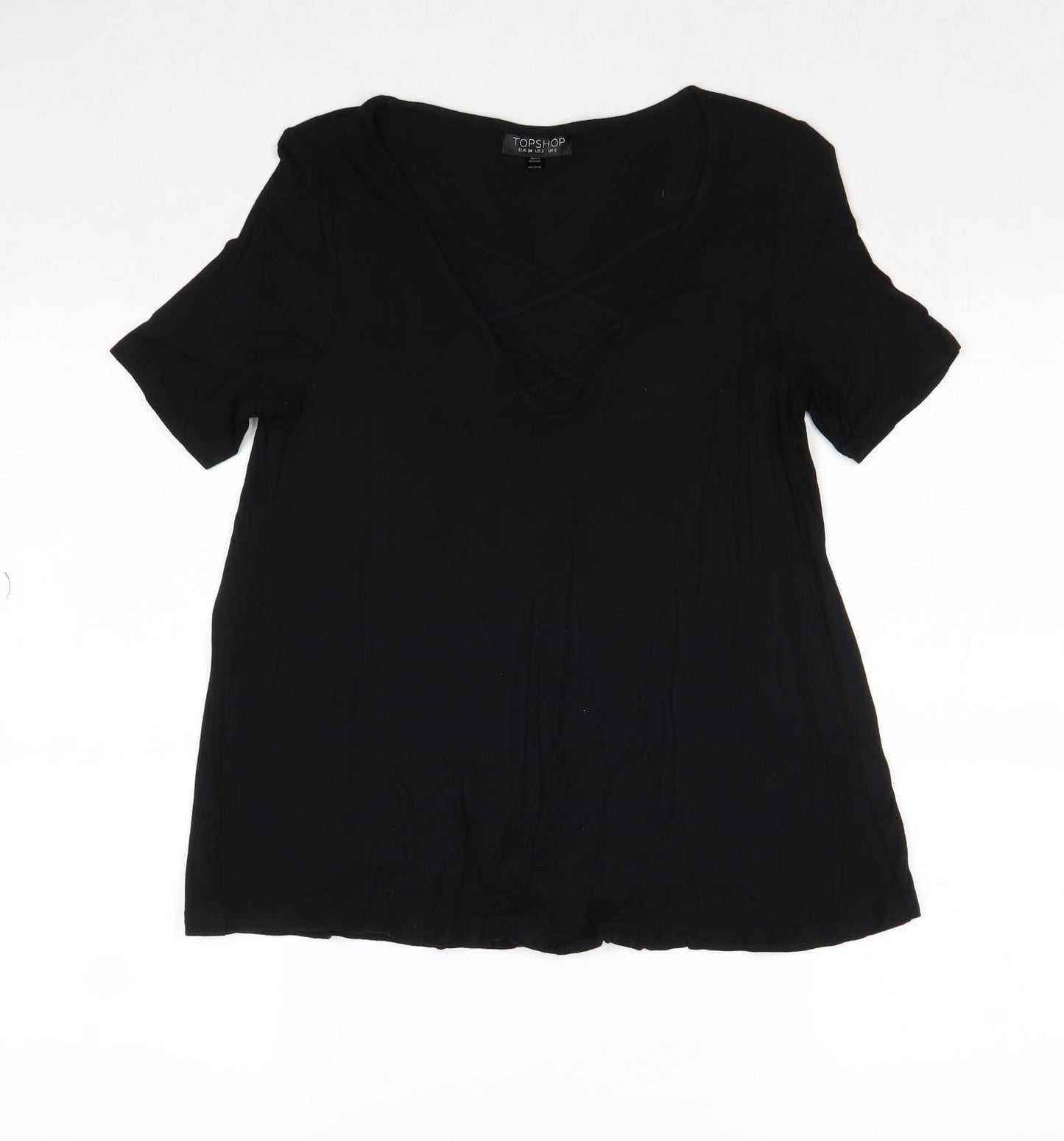 Topshop Womens Black Viscose Basic Blouse Size 6 Round Neck