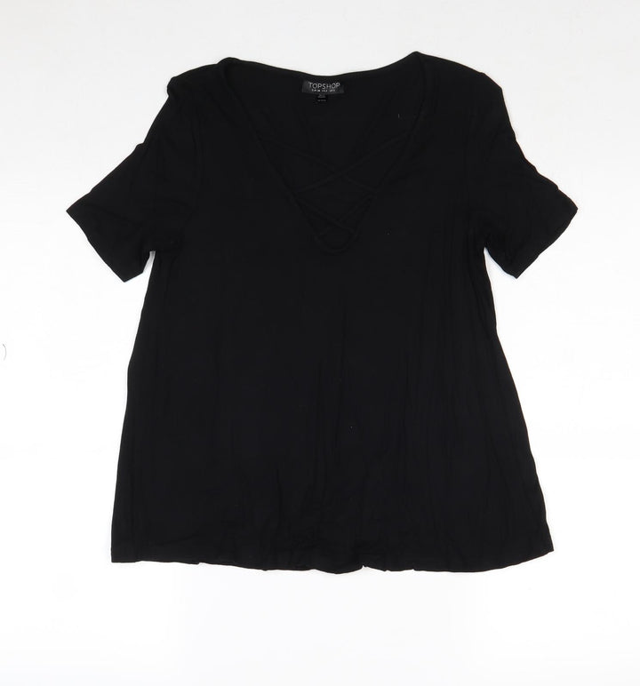 Topshop Womens Black Viscose Basic Blouse Size 6 Round Neck