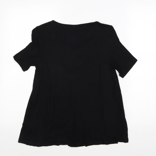 Topshop Womens Black Viscose Basic Blouse Size 6 Round Neck