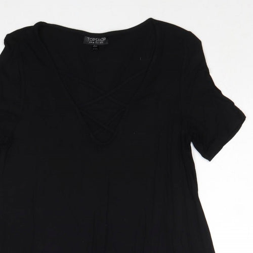 Topshop Womens Black Viscose Basic Blouse Size 6 Round Neck
