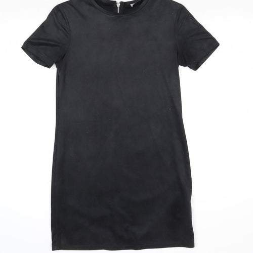 Zara Womens Black Polyester A-Line Size S Round Neck Zip