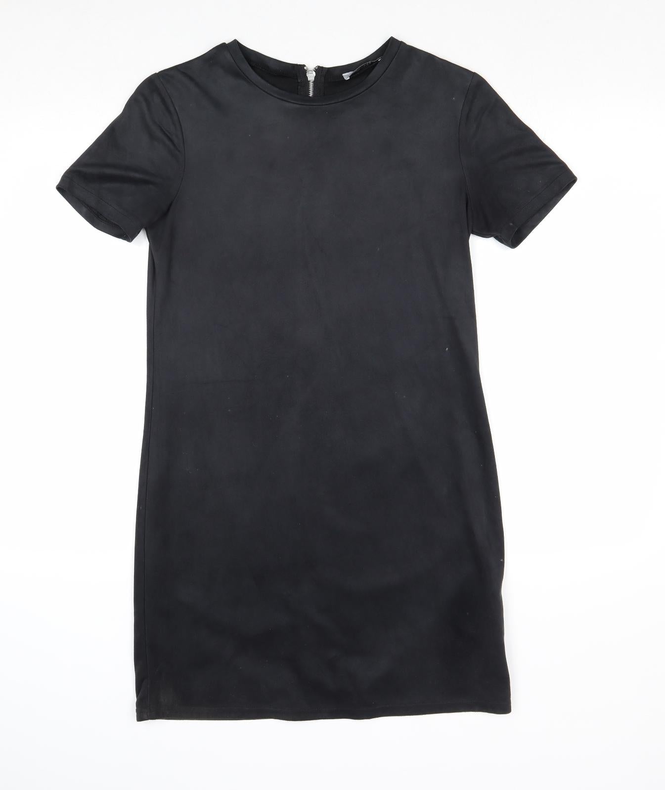 Zara Womens Black Polyester A-Line Size S Round Neck Zip