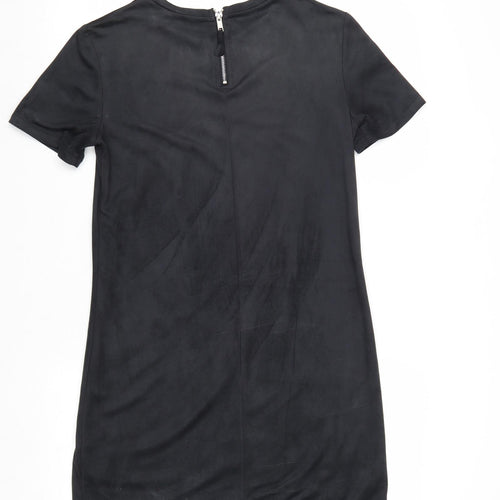 Zara Womens Black Polyester A-Line Size S Round Neck Zip