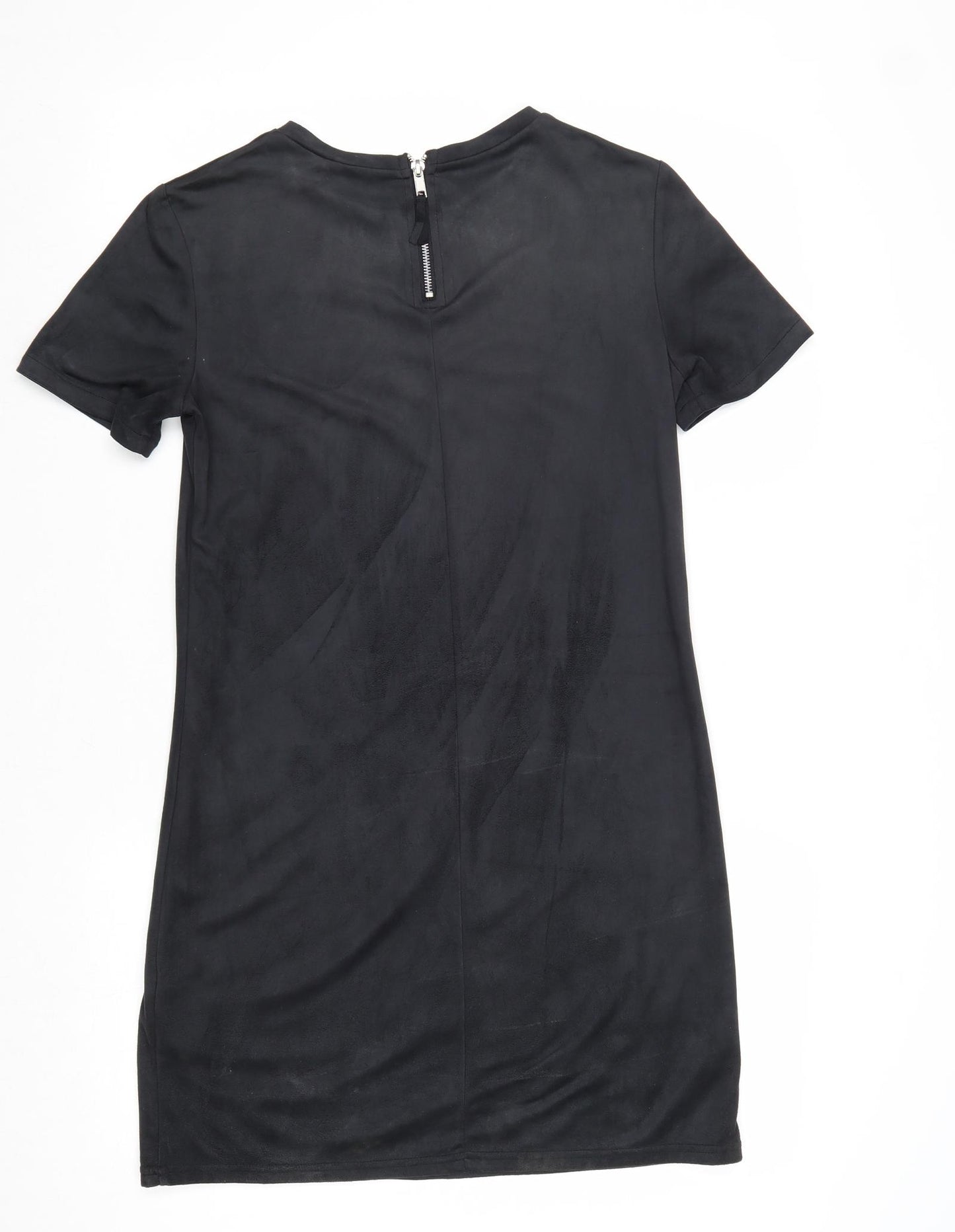 Zara Womens Black Polyester A-Line Size S Round Neck Zip
