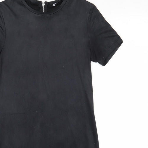 Zara Womens Black Polyester A-Line Size S Round Neck Zip