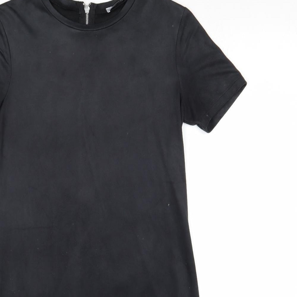 Zara Womens Black Polyester A-Line Size S Round Neck Zip