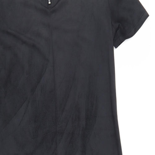 Zara Womens Black Polyester A-Line Size S Round Neck Zip