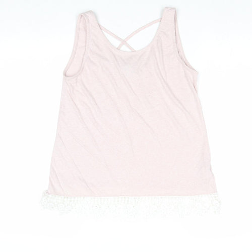 House Womens Pink Polyester Basic Tank Size L Round Neck - Crochet Detail