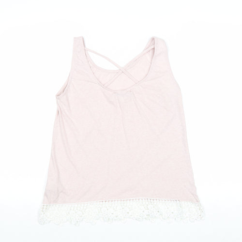 House Womens Pink Polyester Basic Tank Size L Round Neck - Crochet Detail