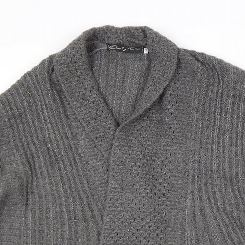 One by One Womens Grey V-Neck Acrylic Cardigan Jumper Size S